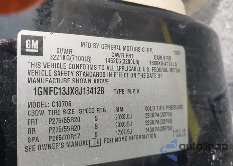 2008 Chevrolet Tahoe Ltz from USA, damaged, VIN 1GNFC13JX8J184128